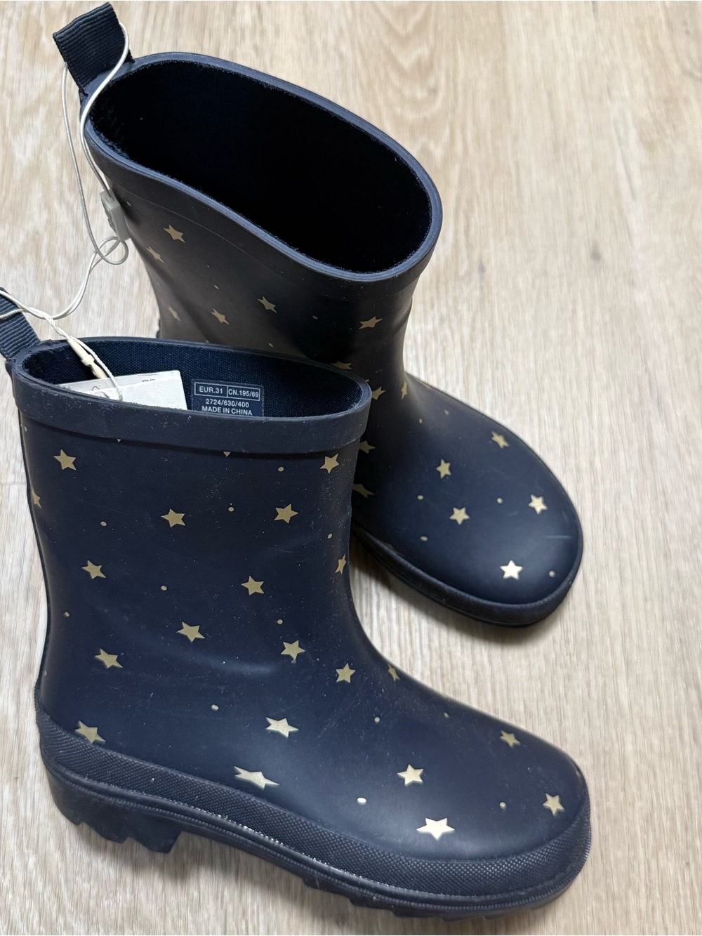 Zara Kids Navy Rain Boots with Gold Star Pattern